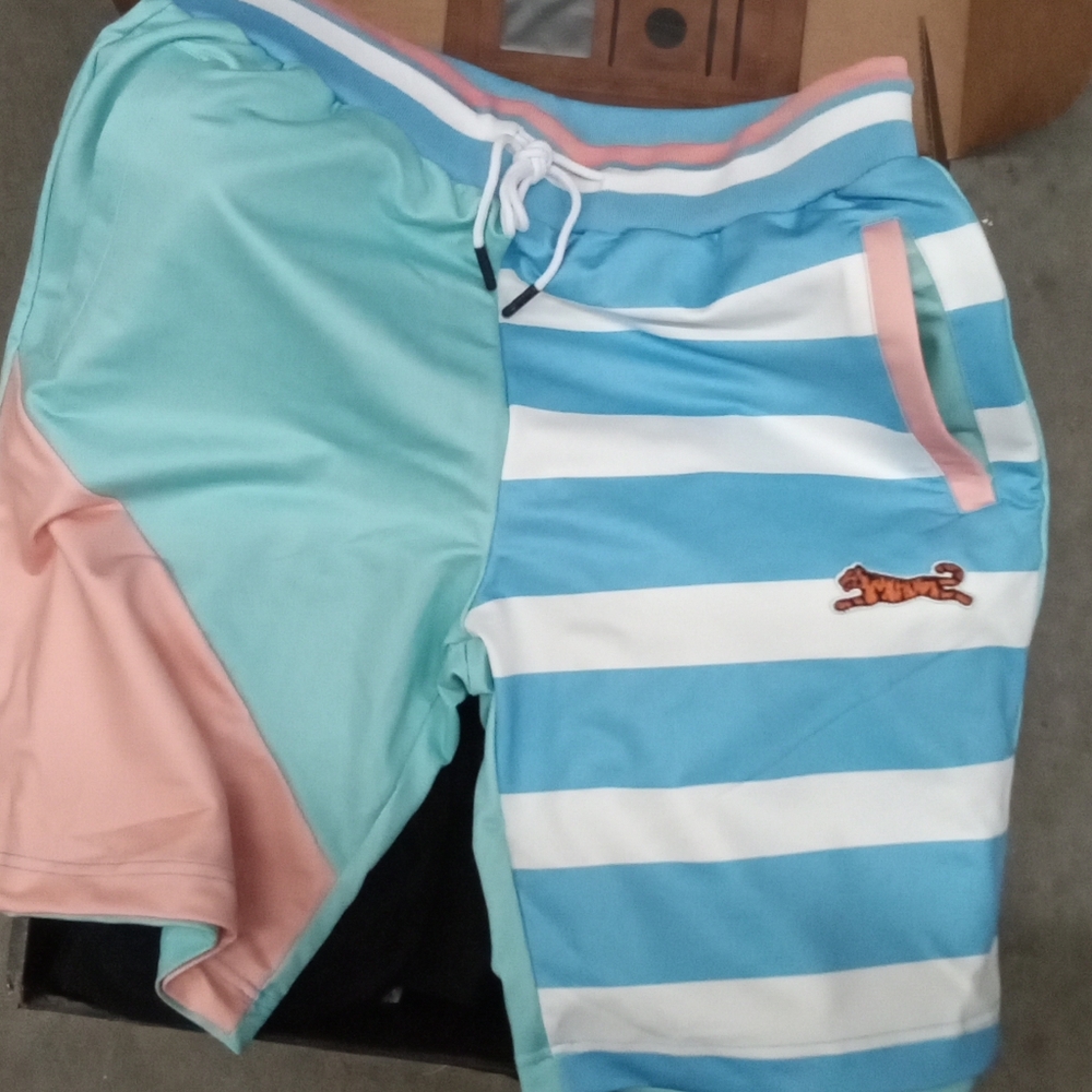 NEW Striped Blue and White Shorts with Tiger Logo